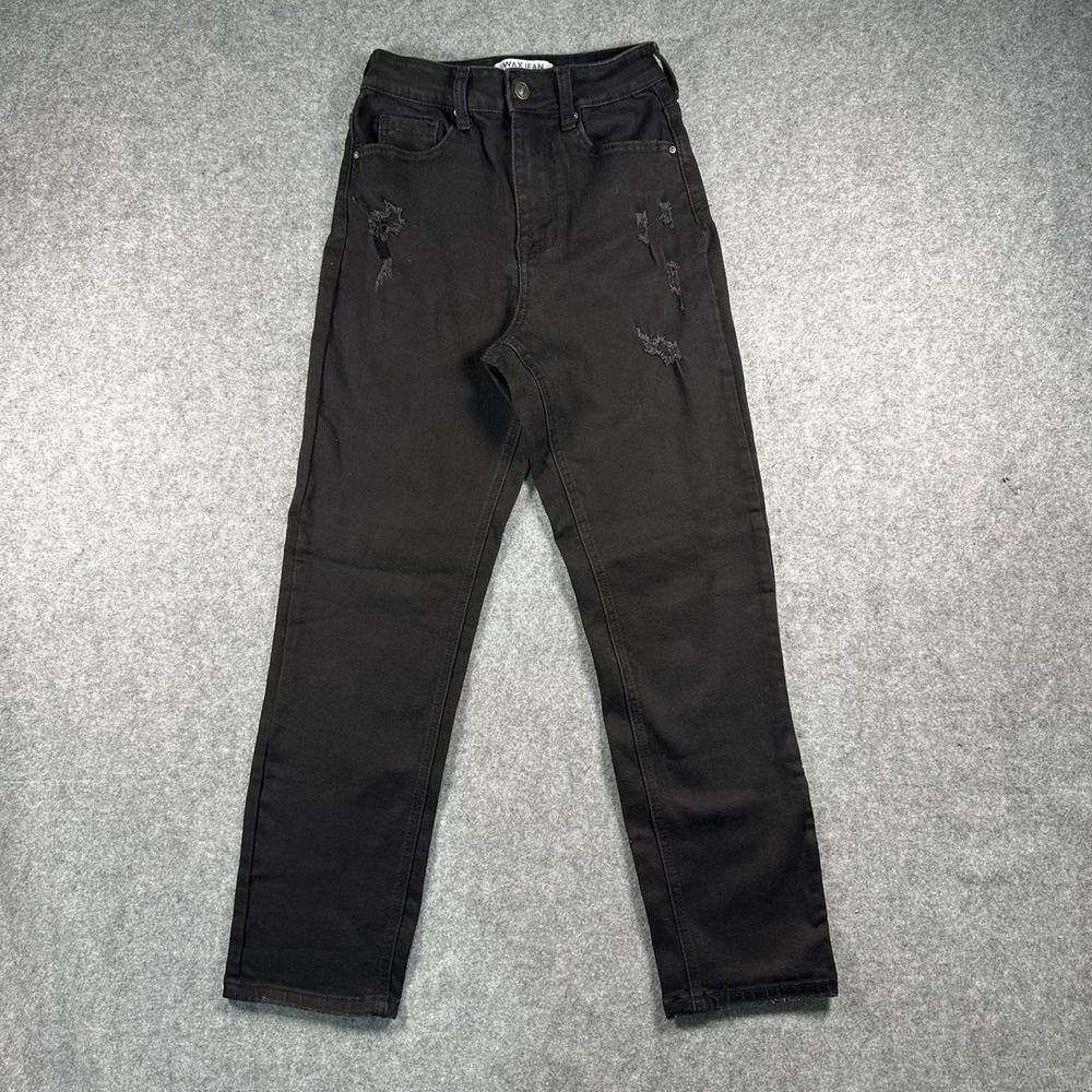 Wax‎ Jean Collection Distressed Jeans 1/25 Black Ripped High Rise Denim